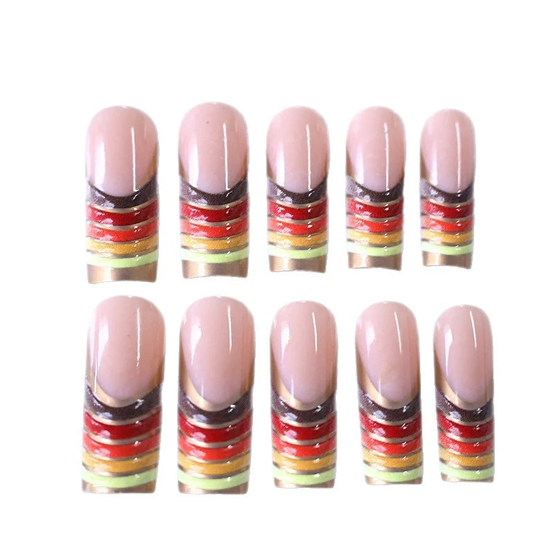 Press-On Nail Set Dark Blue Artistic French Tip