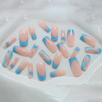 Press-On Nail Set Dark Blue Artistic Gel-Like Finish