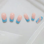 Press-On Nail Set Dark Blue Artistic Gel-Like Finish