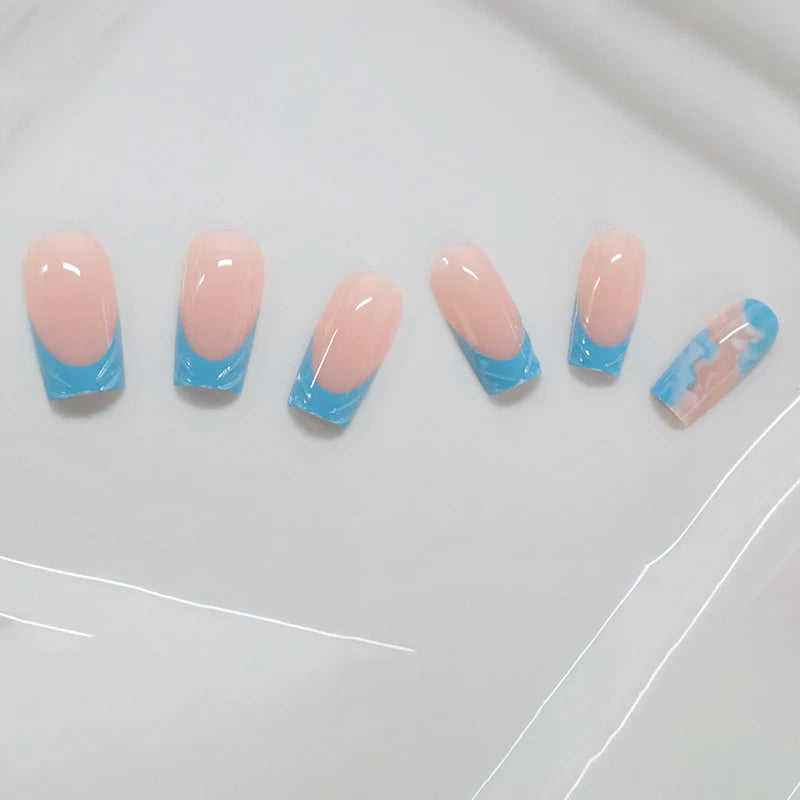 Press-On Nail Set Dark Blue Artistic Gel-Like Finish