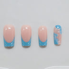 Press-On Nail Set Dark Blue Artistic Gel-Like Finish