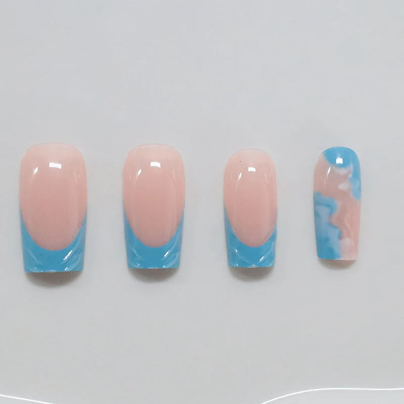 Press-On Nail Set Dark Blue Artistic Gel-Like Finish