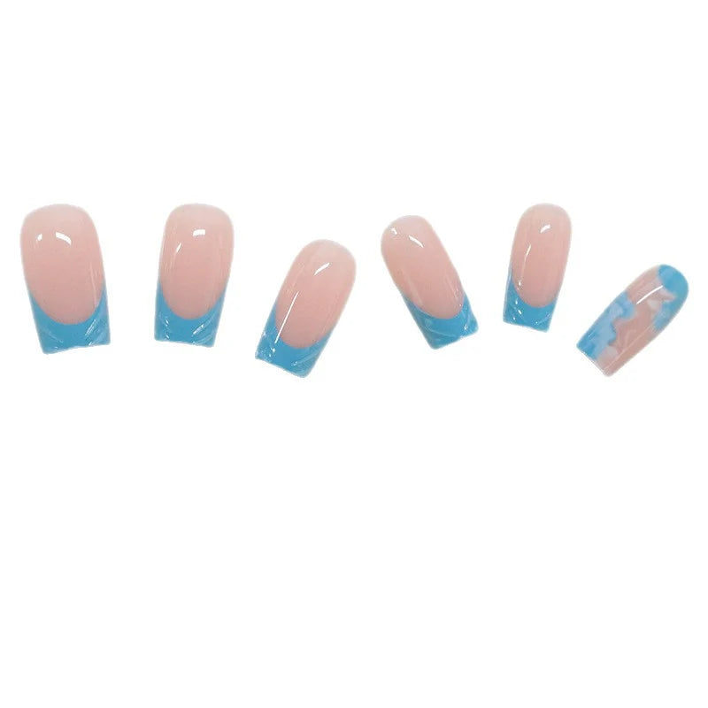 Press-On Nail Set Dark Blue Artistic Gel-Like Finish