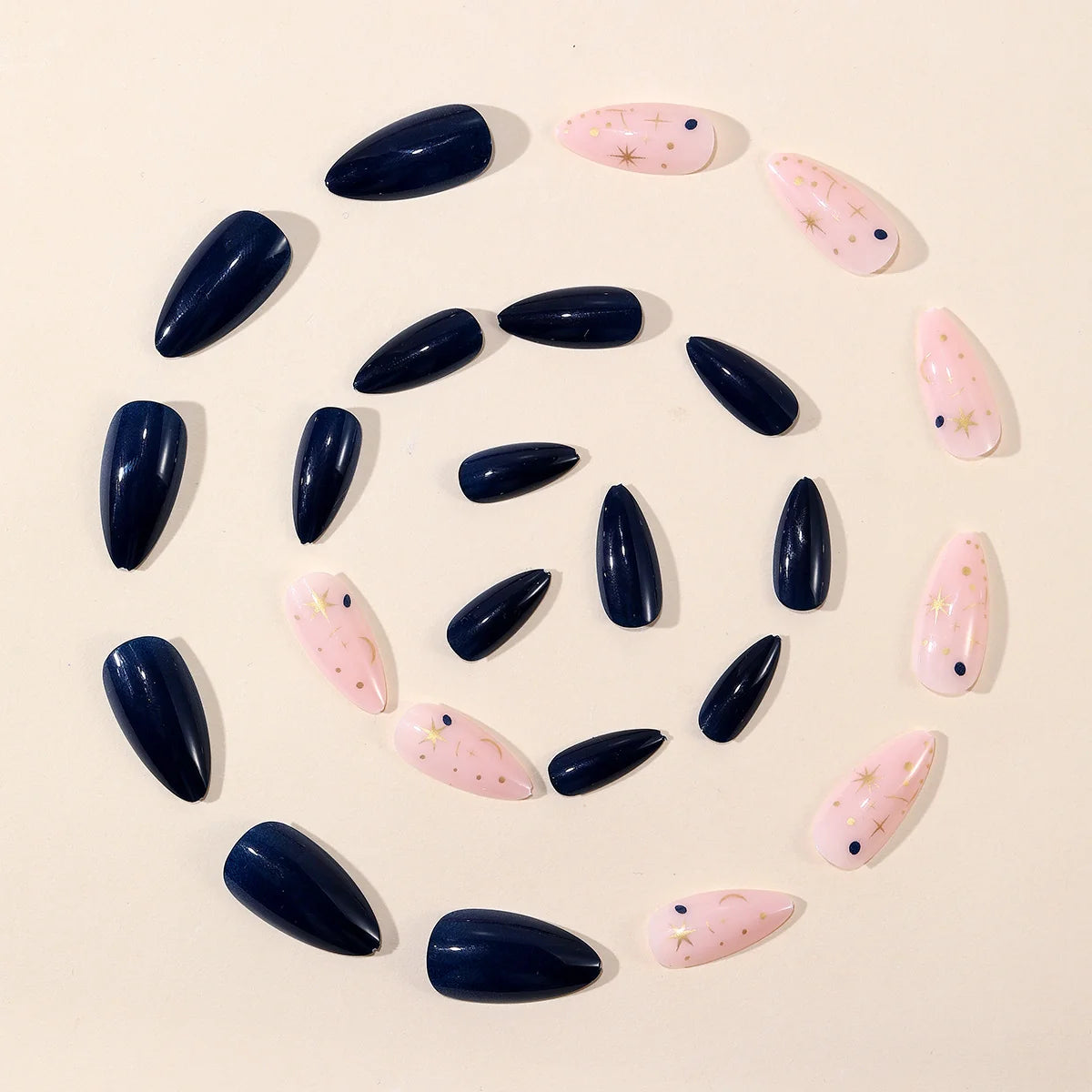 Press-On Nail Set Dark Blue Celestial Stars & Moons