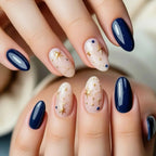 Press-On Nail Set Dark Blue Celestial Stars & Moons