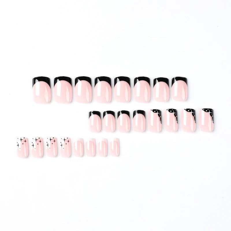 Press-On Nail Set Dark Blue Reflective Accents & High-Gloss