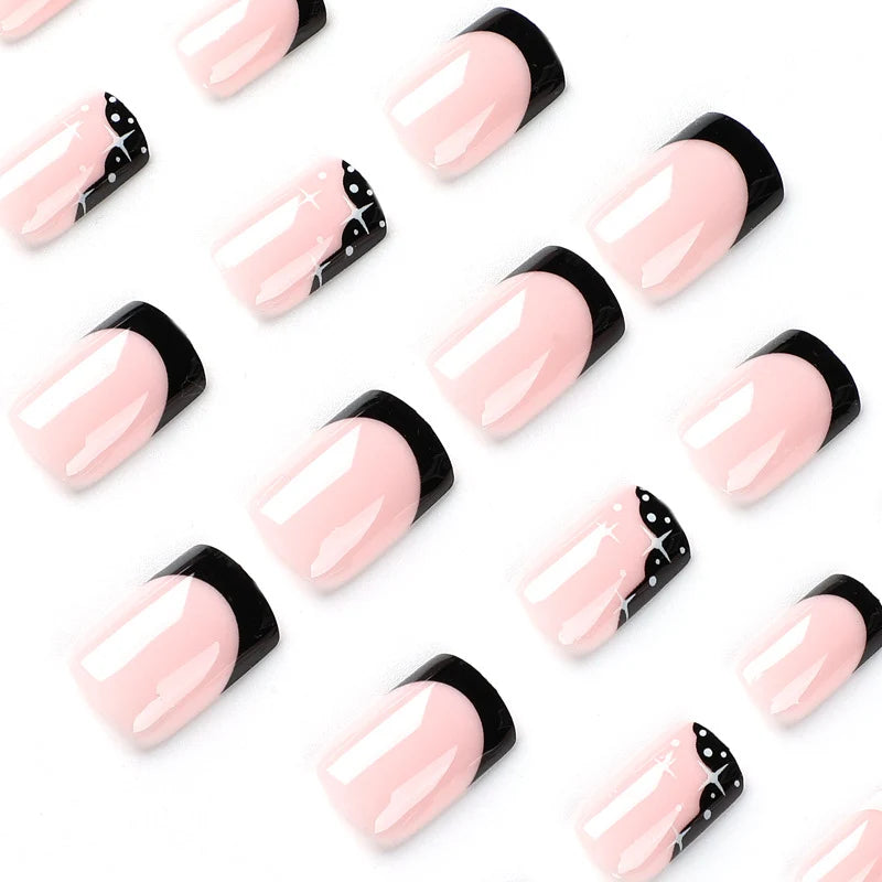 Press-On Nail Set Dark Blue Reflective Accents & High-Gloss