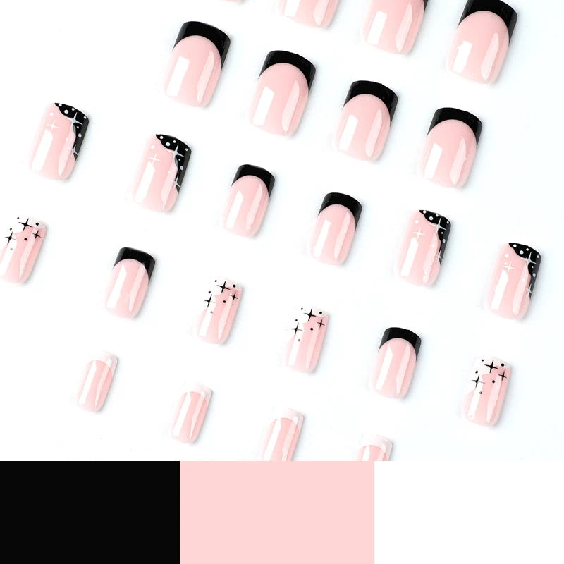 Press-On Nail Set Dark Blue Reflective Accents & High-Gloss