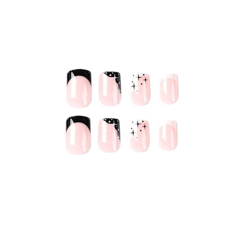 Press-On Nail Set Dark Blue Reflective Accents & High-Gloss