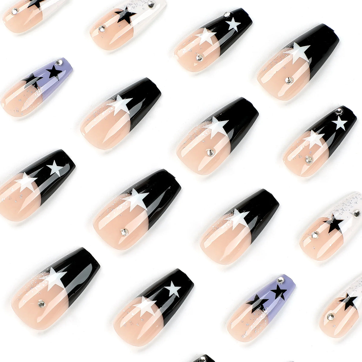 Press-On Nail Set Dark Brown Star Motif Easy Application