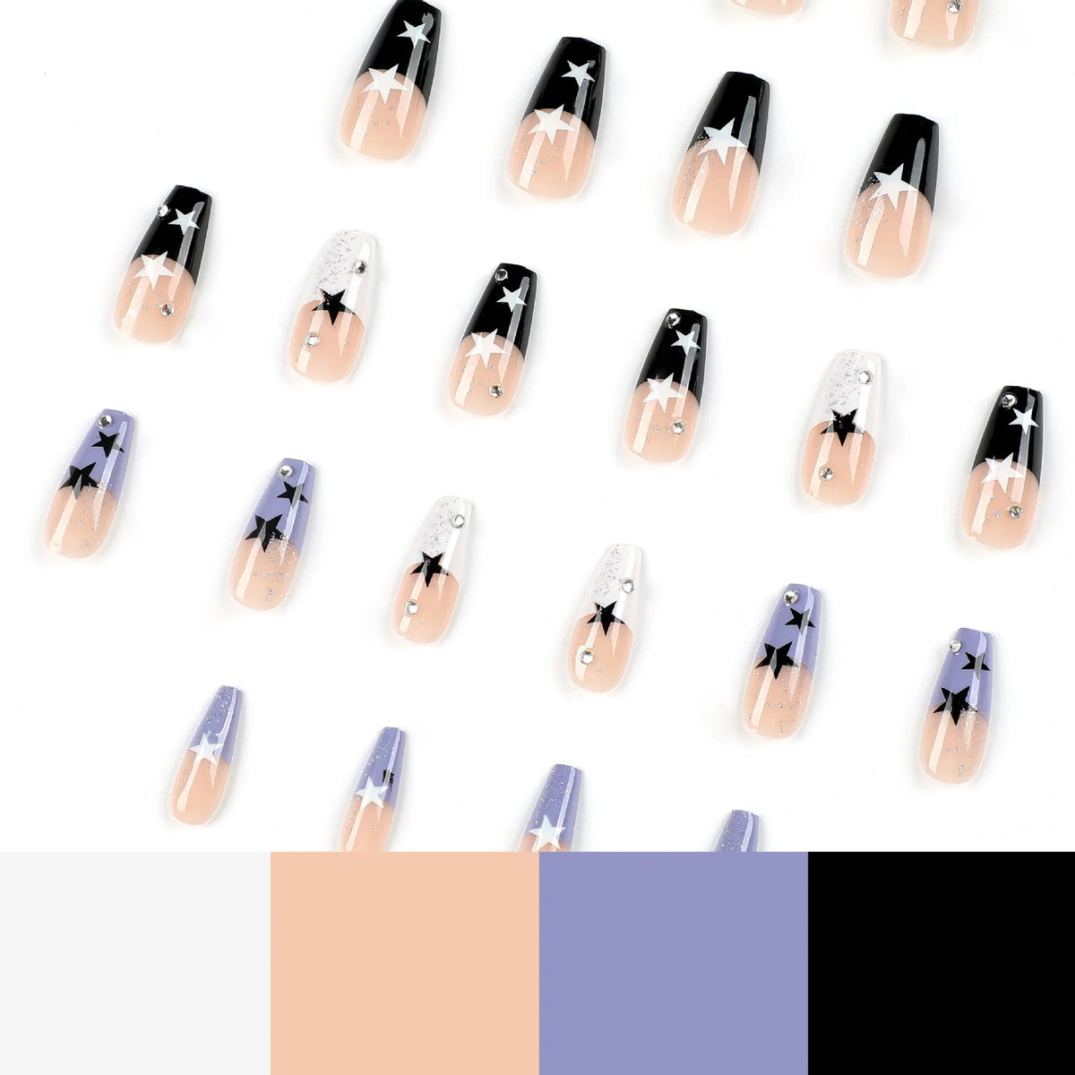 Press-On Nail Set Dark Brown Star Motif Easy Application