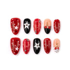 Press-On Nail Set Dark Green Floral & Star Designs