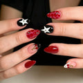 Press-On Nail Set Dark Green Floral & Star Designs