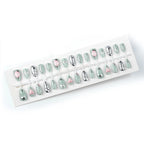 Press-On Nail Set Dark Green Silver & Crystal Accents