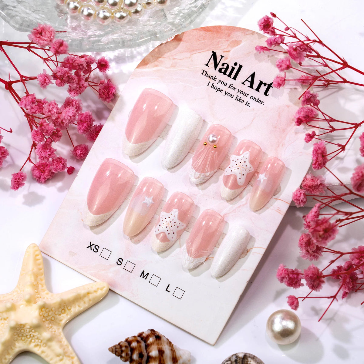 Press-On Nail Set Decorative Designs Multiple Sizes