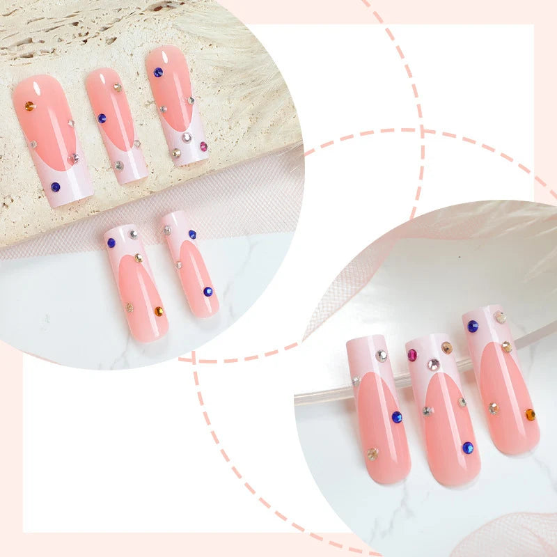 Press-On Nail Set Decorative Gems Easy Application & Reusable