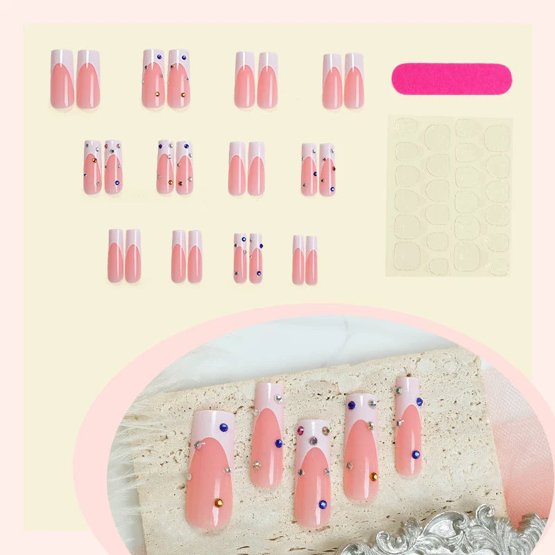 Press-On Nail Set Decorative Gems Easy Application & Reusable