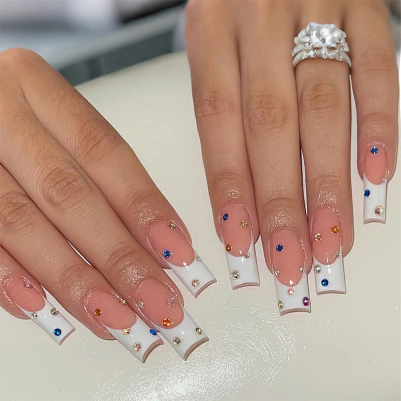 Press-On Nail Set Decorative Gems Easy Application & Reusable
