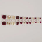 Press-On Nail Set Deep Burgundy & Gold Rhinestone Accents