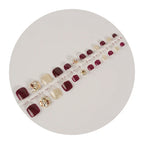 Press-On Nail Set Deep Burgundy & Gold Rhinestone Accents