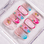 Press-On Nail Set Deep Pink Floral Peel-And-Stick 30-Piece