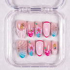 Press-On Nail Set Deep Pink Floral Peel-And-Stick 30-Piece