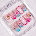 Press-On Nail Set Deep Pink Floral Peel-And-Stick 30-Piece