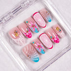 Press-On Nail Set Deep Pink Floral Peel-And-Stick 30-Piece