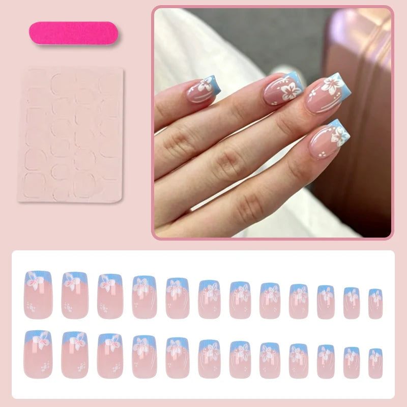 Press-On Nail Set Delicate Floral Easy Application & Removal