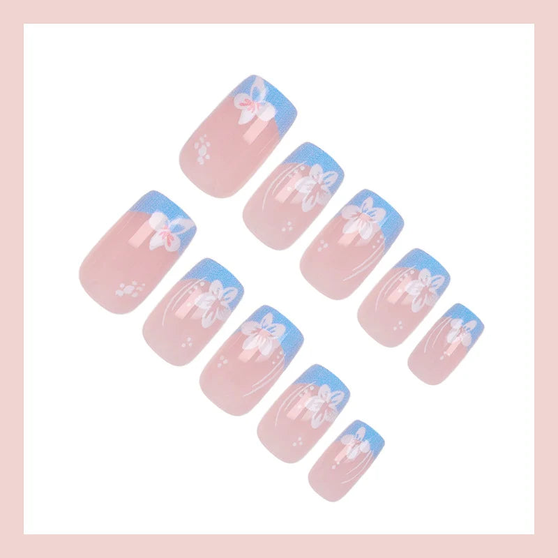 Press-On Nail Set Delicate Floral Easy Application & Removal