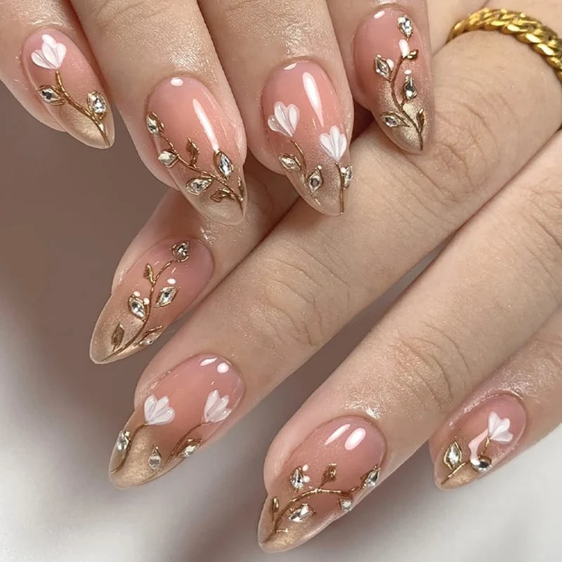 Press-On Nail Set Delicate Floral Multiple Sizes