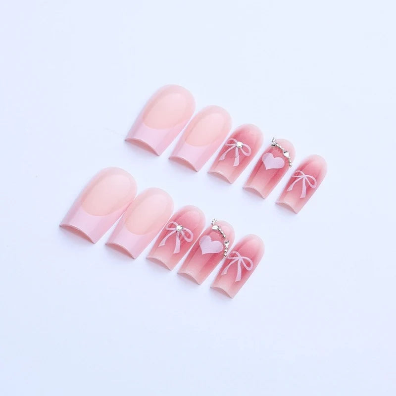 Press-On Nail Set Designer Bows & Sparkle