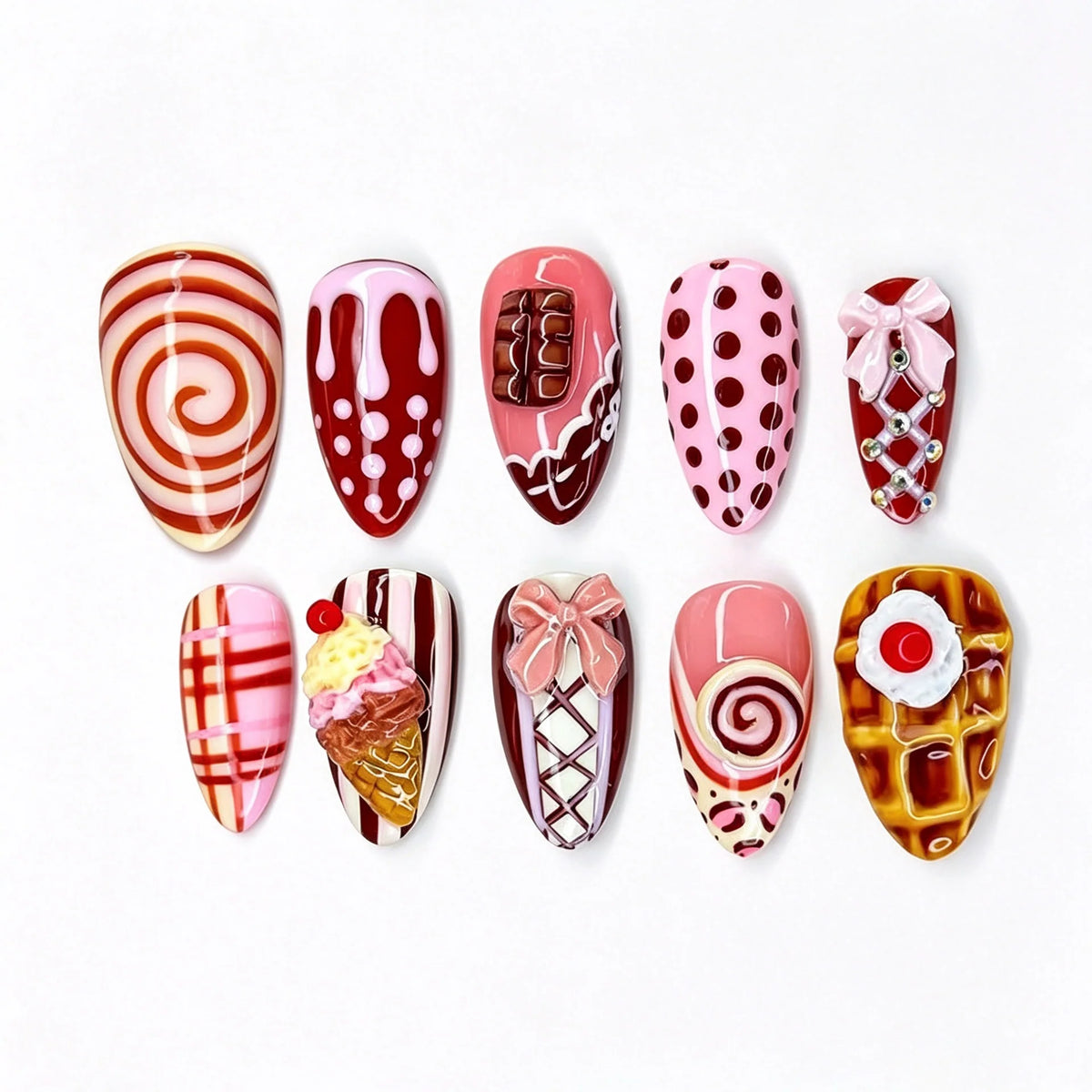 Press-On Nail Set Dessert-Inspired Glue-Free & Reusable