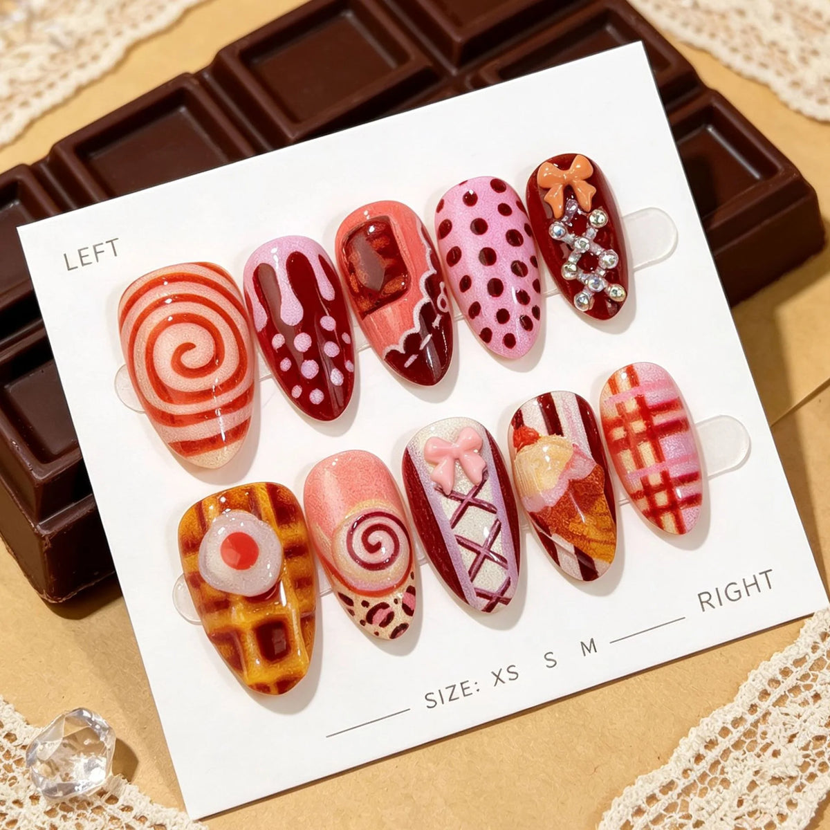 Press-On Nail Set Dessert-Inspired Glue-Free & Reusable