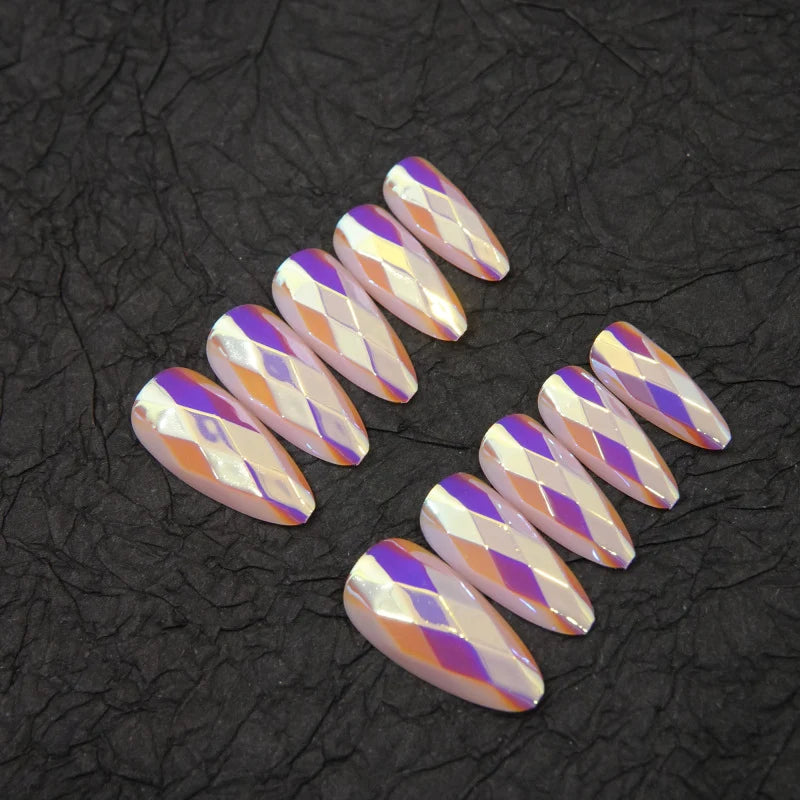 Press-On Nail Set Diamond Pattern 24-Piece Reusable