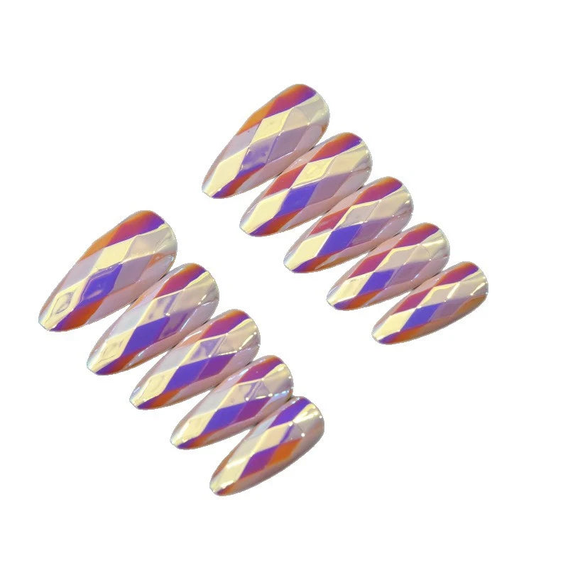 Press-On Nail Set Diamond Pattern 24-Piece Reusable
