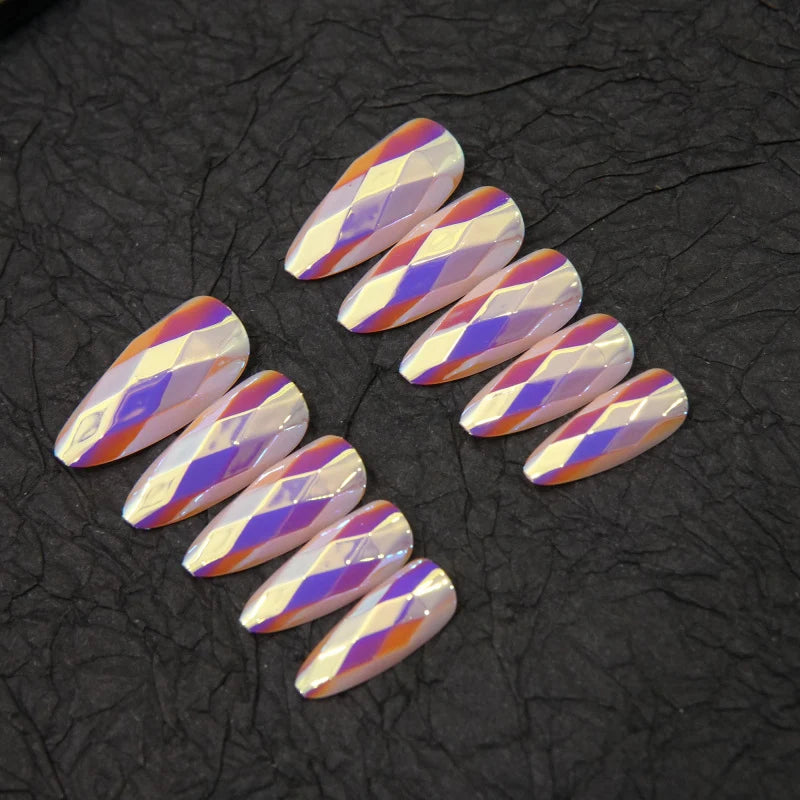 Press-On Nail Set Diamond Pattern 24-Piece Reusable