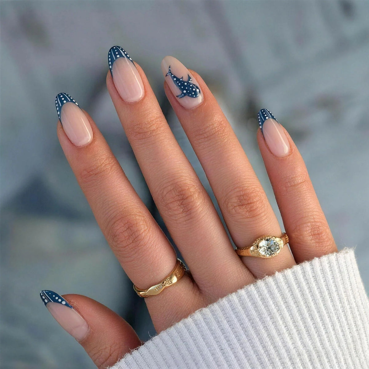 Press-On Nail Set Dolphin & Polka Dot Easy Application
