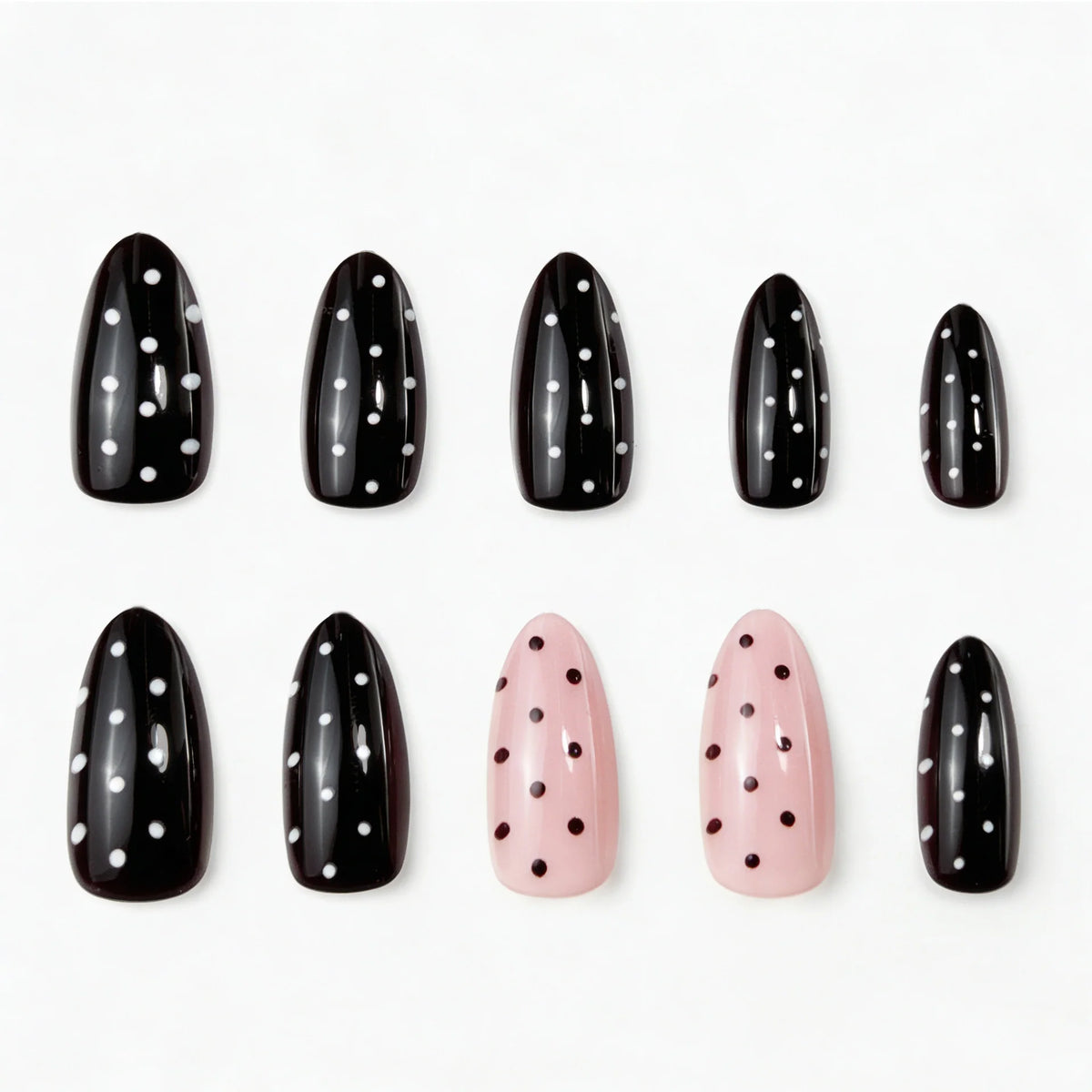 Press-On Nail Set Dotted & Solid Patterns No Glue