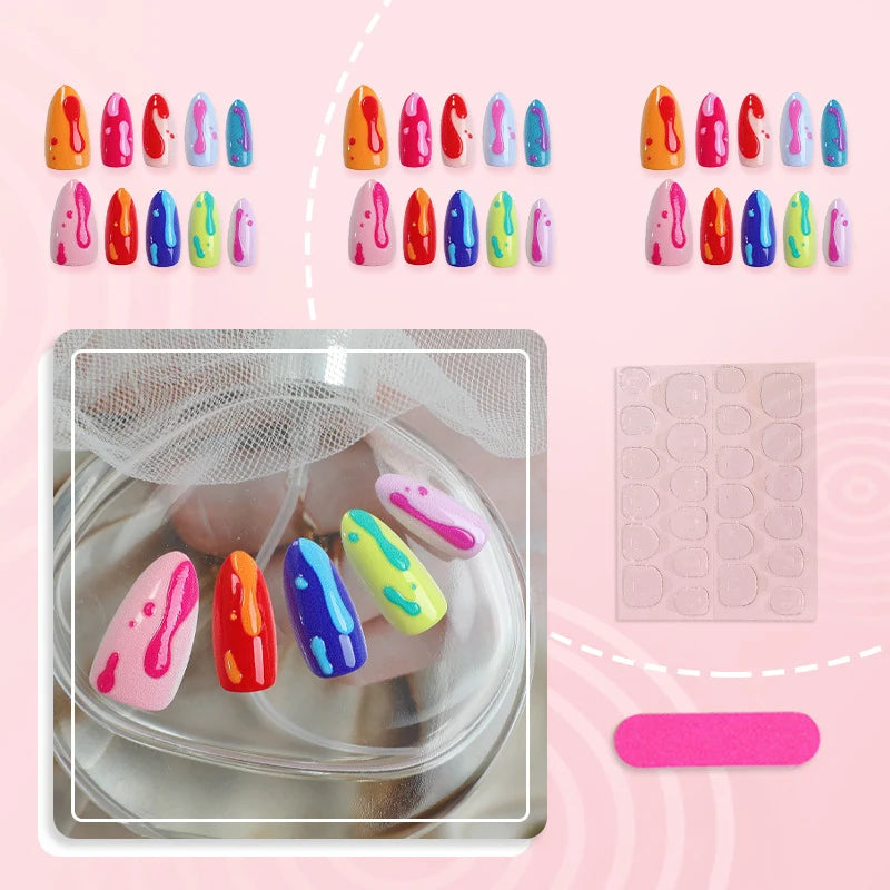 Press-On Nail Set Drip Design Glossy Finish
