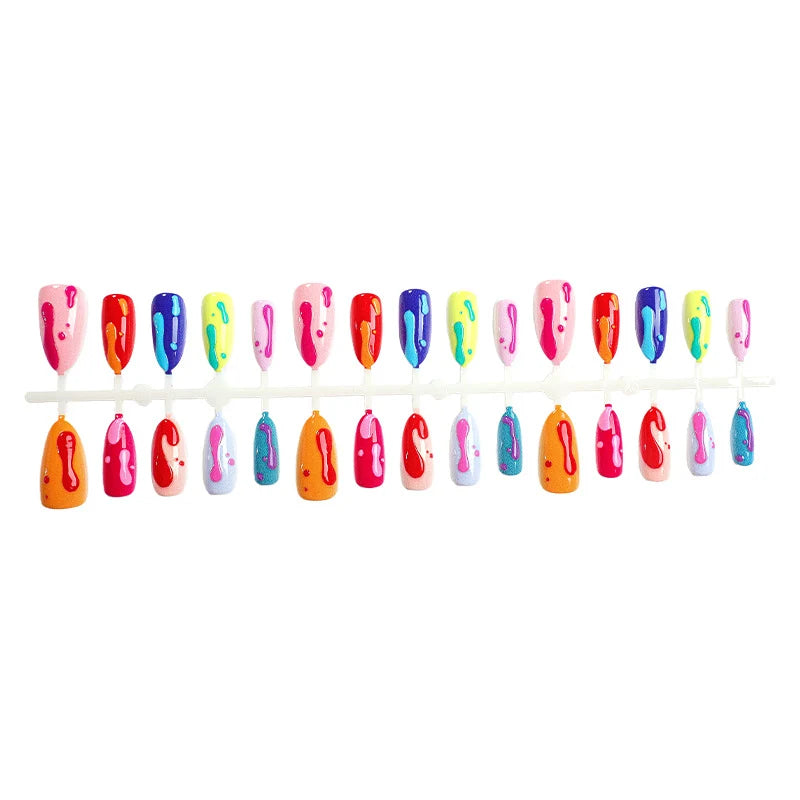 Press-On Nail Set Drip Design Glossy Finish