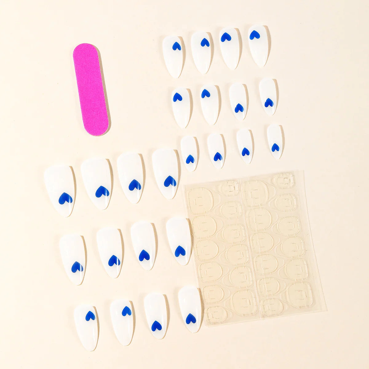 Press-On Nail Set Durable Acrylic Ombre Heart Accent