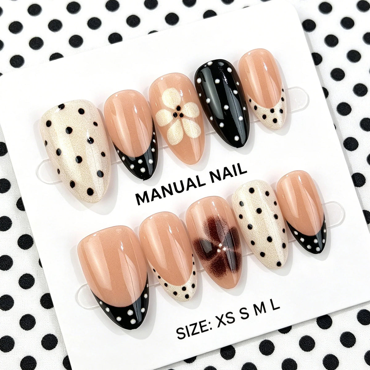 Press-On Nail Set Easy Application Floral & Polka Dot
