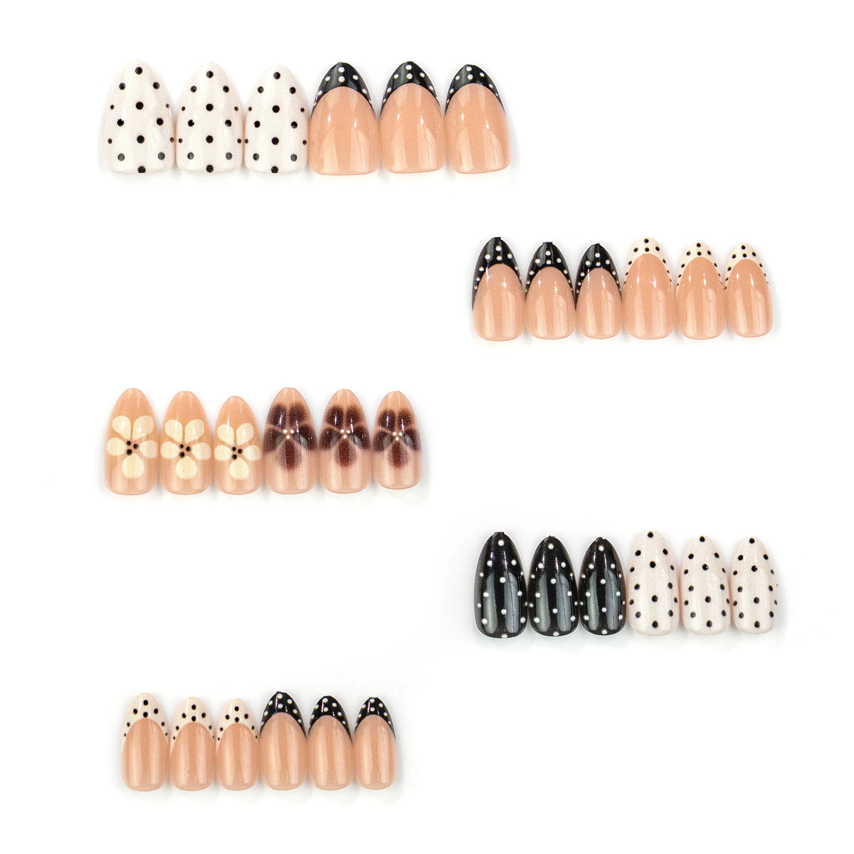 Press-On Nail Set Easy Application Floral & Polka Dot