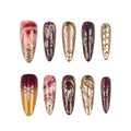 Press-On Nail Set Easy Application Gold Accent