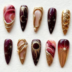 Press-On Nail Set Easy Application Gold Accent