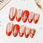 Press-On Nail Set Easy Application Red & Gold Snowflake