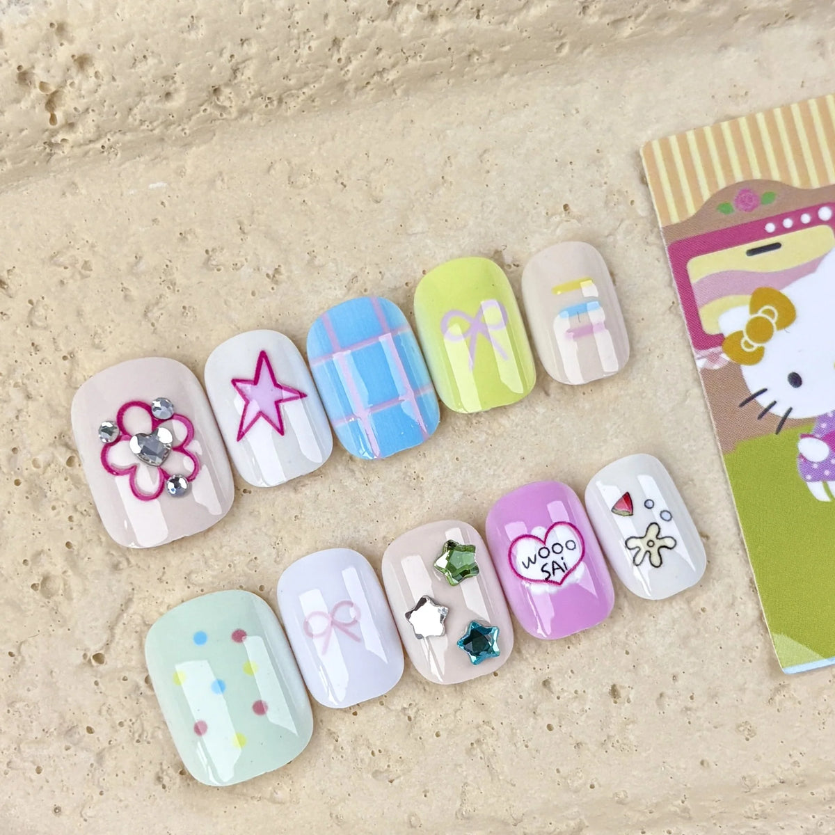 Press-On Nail Set Easy-Apply Floral & Character Designs