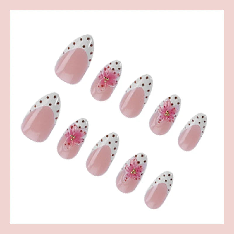 Press-On Nail Set Easy Apply Long-Lasting Floral & Dot Designs