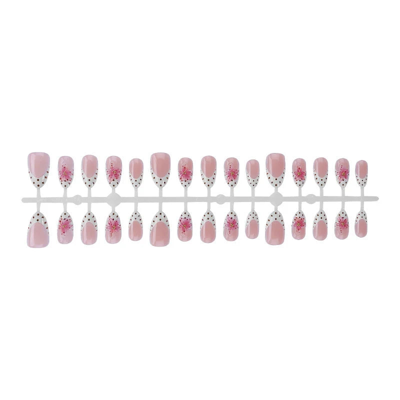 Press-On Nail Set Easy Apply Long-Lasting Floral & Dot Designs